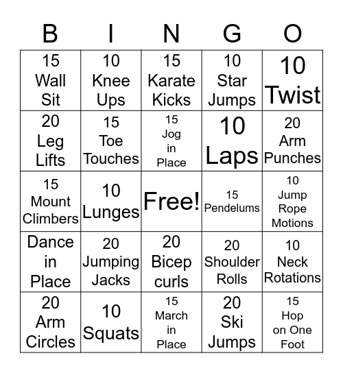 Fitness Bingo Card