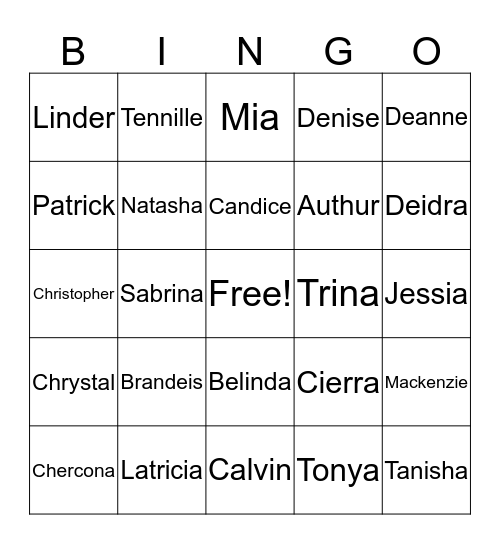 Department Bingo! Bingo Card