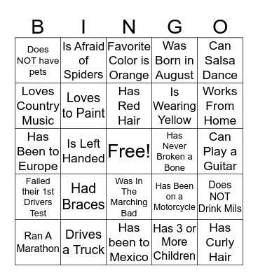 Ice Breaker Bingo Card