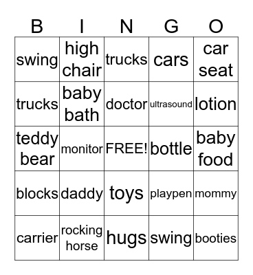 Baby Shower  Bingo Card