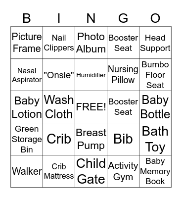 Baby Shower Bingo Card