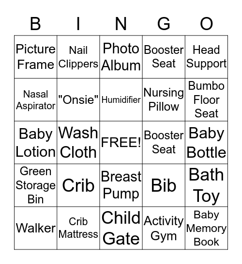 Baby Shower Bingo Card