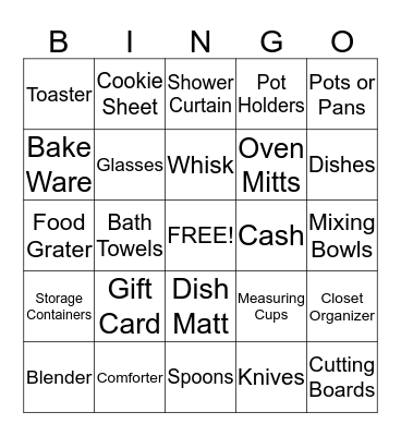 Bridal Shower Bingo Card