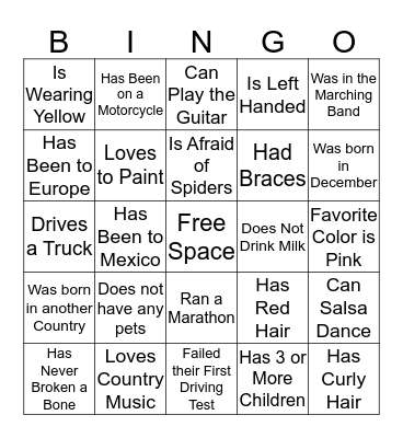 Avalon's Get to know you Bingo! Bingo Card
