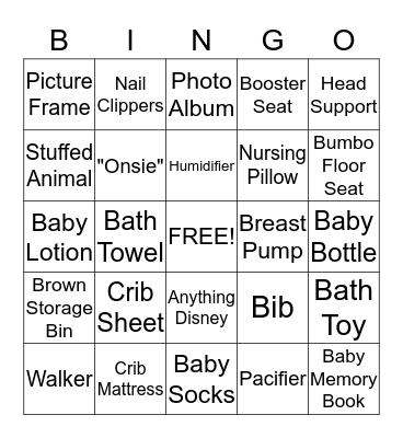 Baby Shower Bingo Card