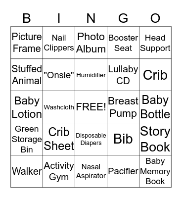 Baby Shower Bingo Card
