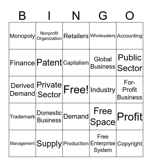 Free Enterprise Bingo Card