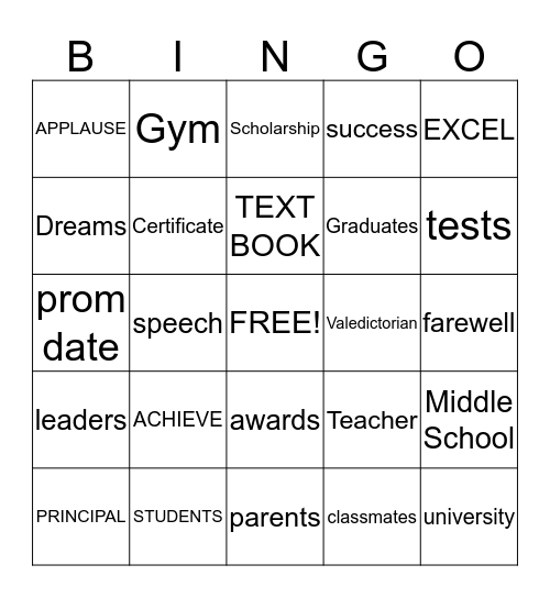 GRADUATION BINGO Card