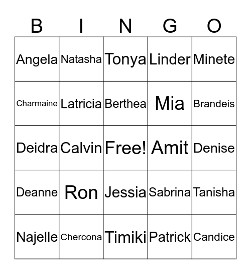 Department Bingo! Bingo Card