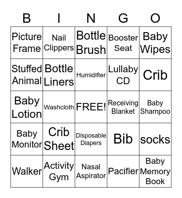 Baby Shower Bingo Card