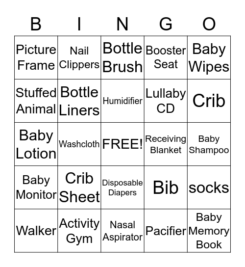 Baby Shower Bingo Card