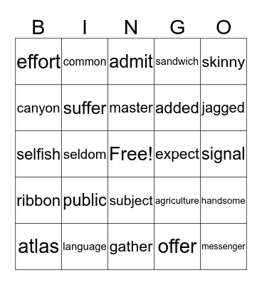 Vocab 6 a,b,c,d Bingo Card