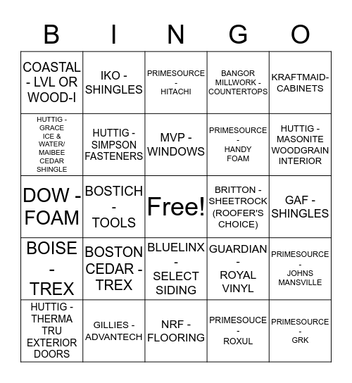 VENDOR BINGO! Bingo Card