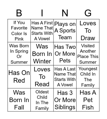 Get To Know You Bingo Card