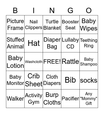 Baby Shower Bingo Card