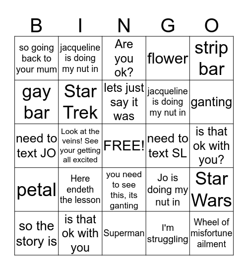 ScarFeet  Bingo Card