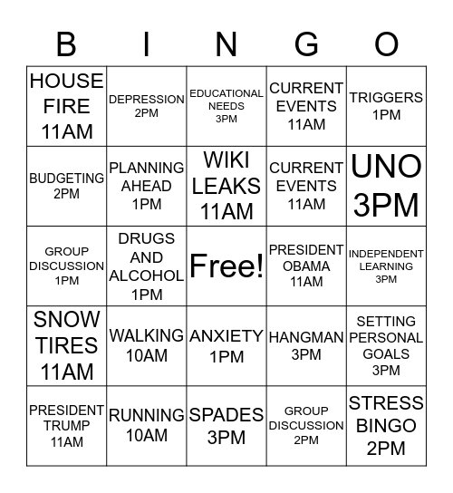 Time BINGO Card