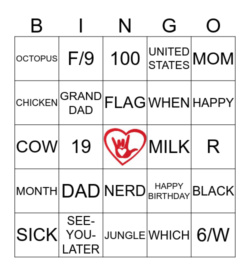 Sign Vocabulary Bingo Card