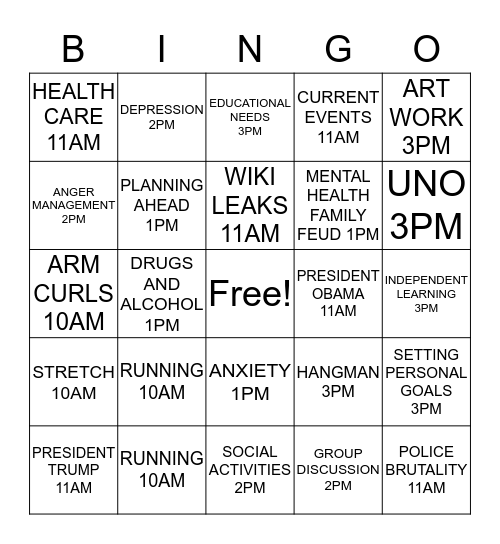 Time BINGO Card