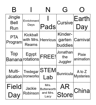 2nd Grade Bingo Card