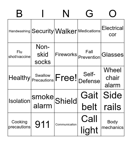 Star Studded SAFETY BINGO Card