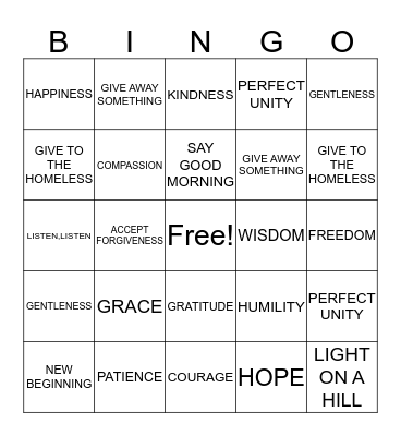 ACTS OF PEACE AND KINDNESS Bingo Card