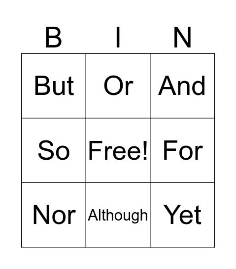 Conjunction Bingo Card