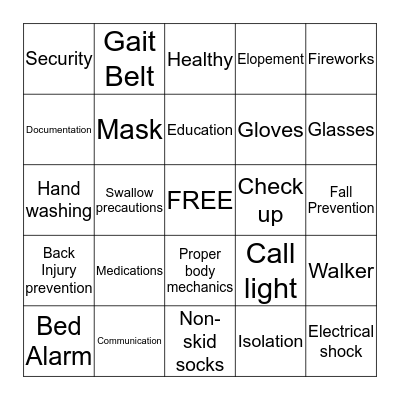 Star Studded SAFETY BINGO Card