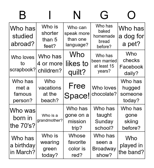 Find a Friend Bingo Card