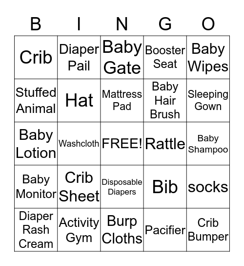 Baby Shower Bingo Card