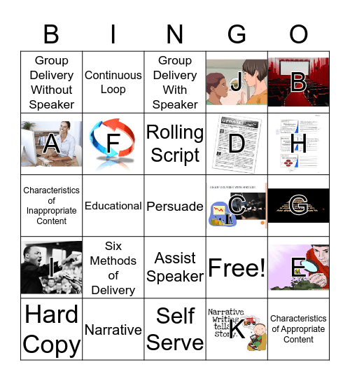 Six Methods of Delivery Bingo Card