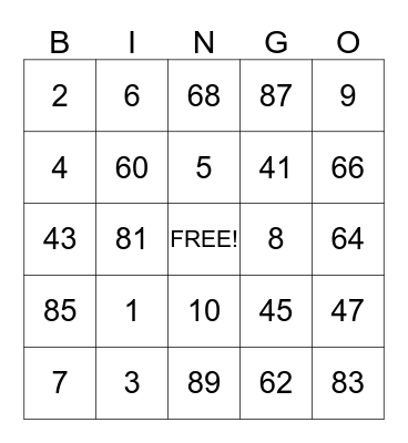 Summer Party Bingo Card