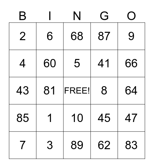 Summer Party Bingo Card