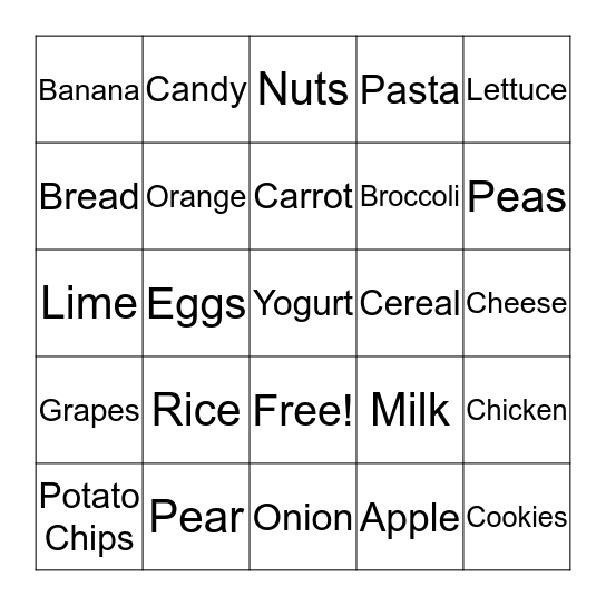 Food Pyramid Bingo Card