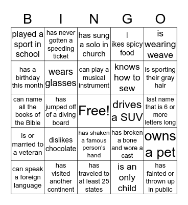Find Someone Who.... Bingo Card
