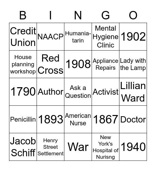 Historical Nursing Bingo Card