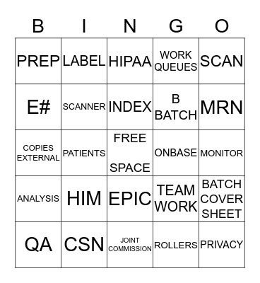 HIM OPERATIONS BINGO Card
