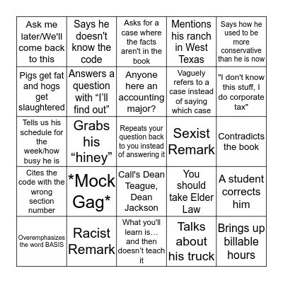 Tax Procedure Bingo Card