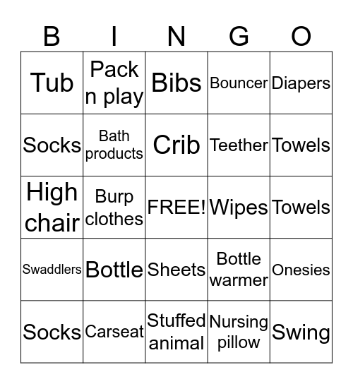 Janels baby shower  Bingo Card