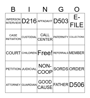 FAMILY SUPPORT Bingo Card