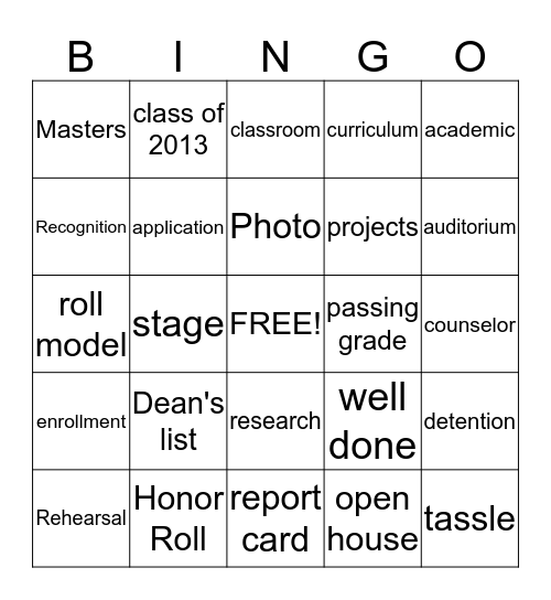 GRADUATION BINGO Card