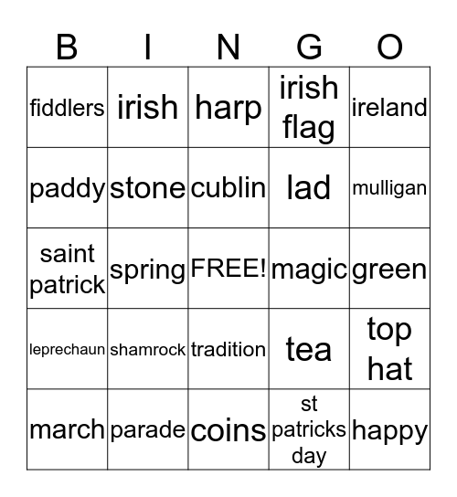 Happy St Patricks Day Bingo Card