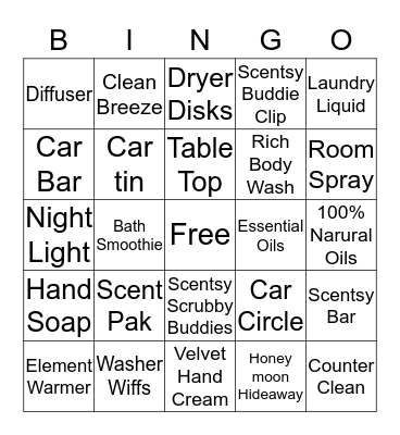 Scentsy Bingo Card