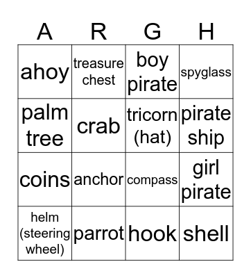 Pirate Bingo Card