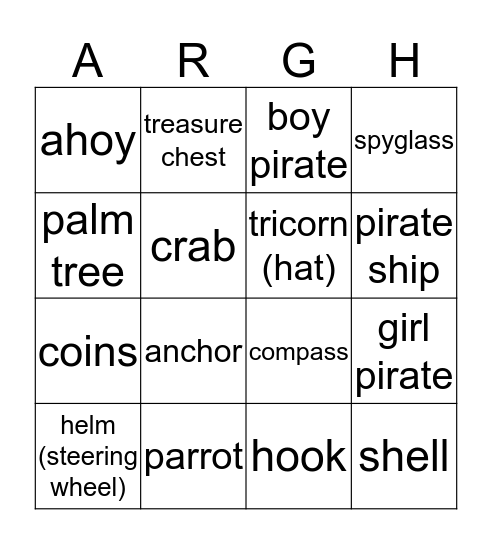 Pirate Bingo Card