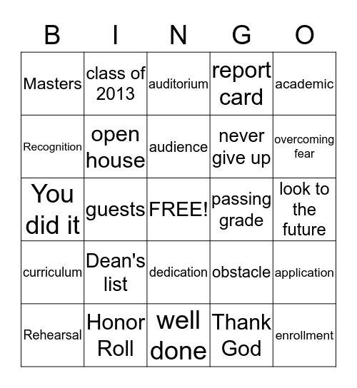 GRADUATION BINGO Card