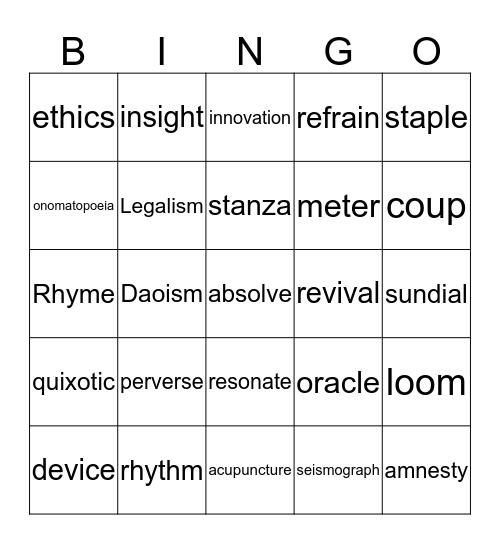 Ancient China Bingo Card