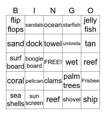 At the Beach Bingo Card