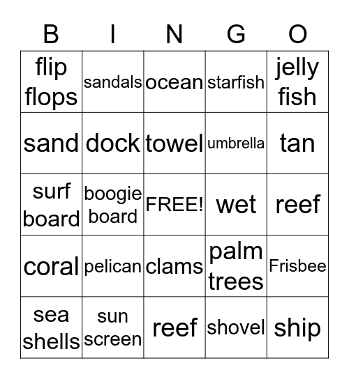 At the Beach Bingo Card