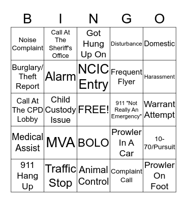 Dispatcher Bingo Card